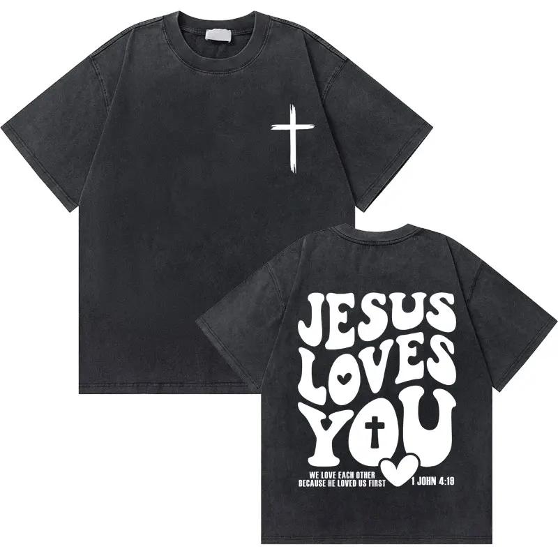 Gewaschenes Vintage Christian Jesus Grafik T-Shirt für Herren Hohe Qualität Baumwolle T-Shirts Herren Hip Hop Gothic Oversized T-Shirt Streetwear