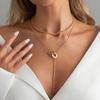 Women's Geometric Double Ring Layered Necklace With Bar Pendant Y Shape Chain Stylish Metal Collar For Daily Office Wear
