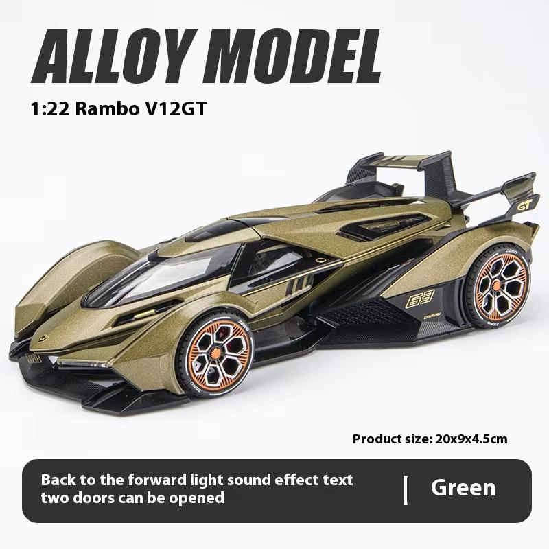 

1:24 Lambo V12 GT Металлический автомобиль Сплав Спортивный автомобиль Литая модель автомобиля Звук и свет Игрушка Украшение для рабочего стола компьютера Коллекция Подарок зелёный