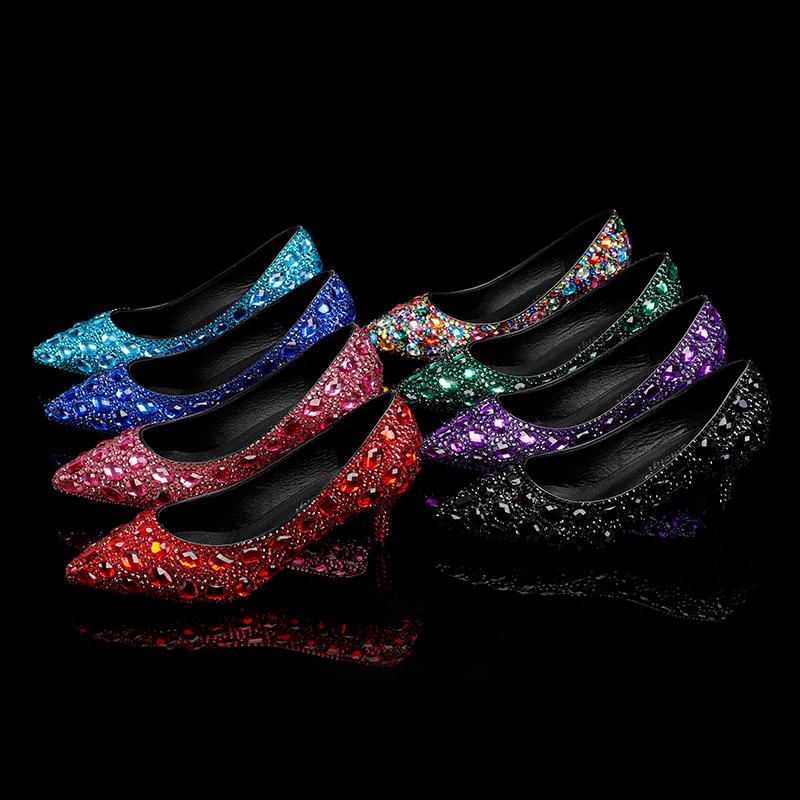 Moda 5cm Zapatos de Punta de Pedrería de Color Zapatos Individuales de Mujer Zapatos de Banquete de Boda Zapatos de Salón Calzado de Mujer Tacones Zapatos De Mujer