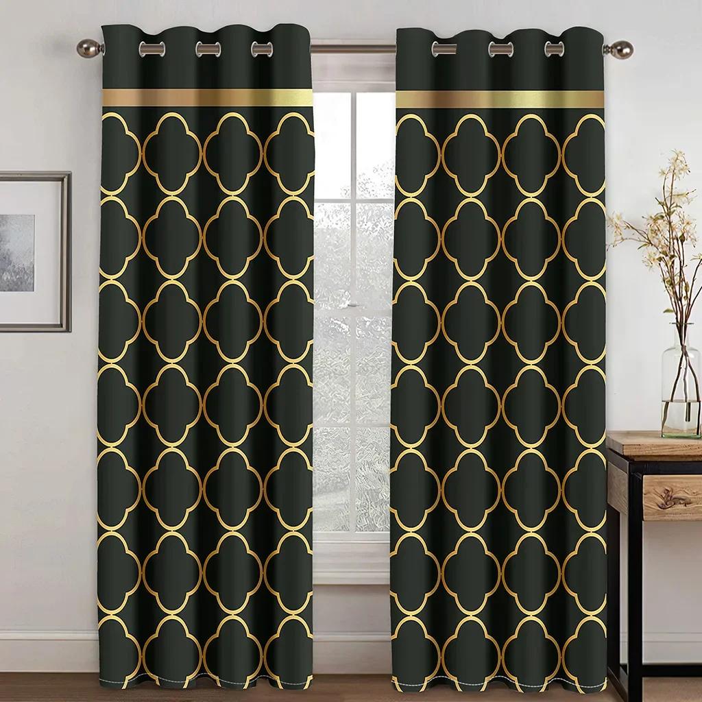 3D Customize Size Cheap Black Abstract Geometric Thin Windows Curtains for Living Room Bedroom Kitchen Office Decor 2Pieces