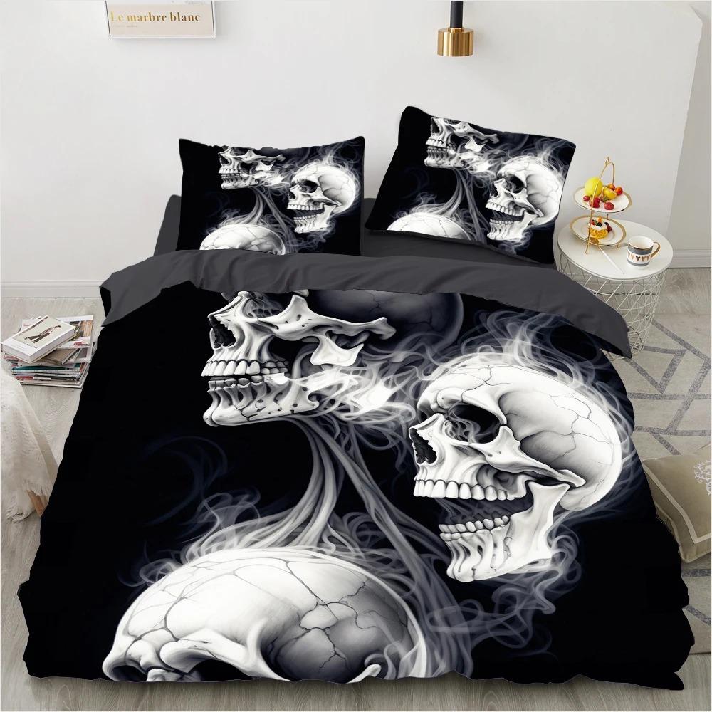 Black Skull Bedding Set Cartoon Comforter Sets Double Queen King Twin Full Size Duvet Cover Set Kids Girls White Bed Linen