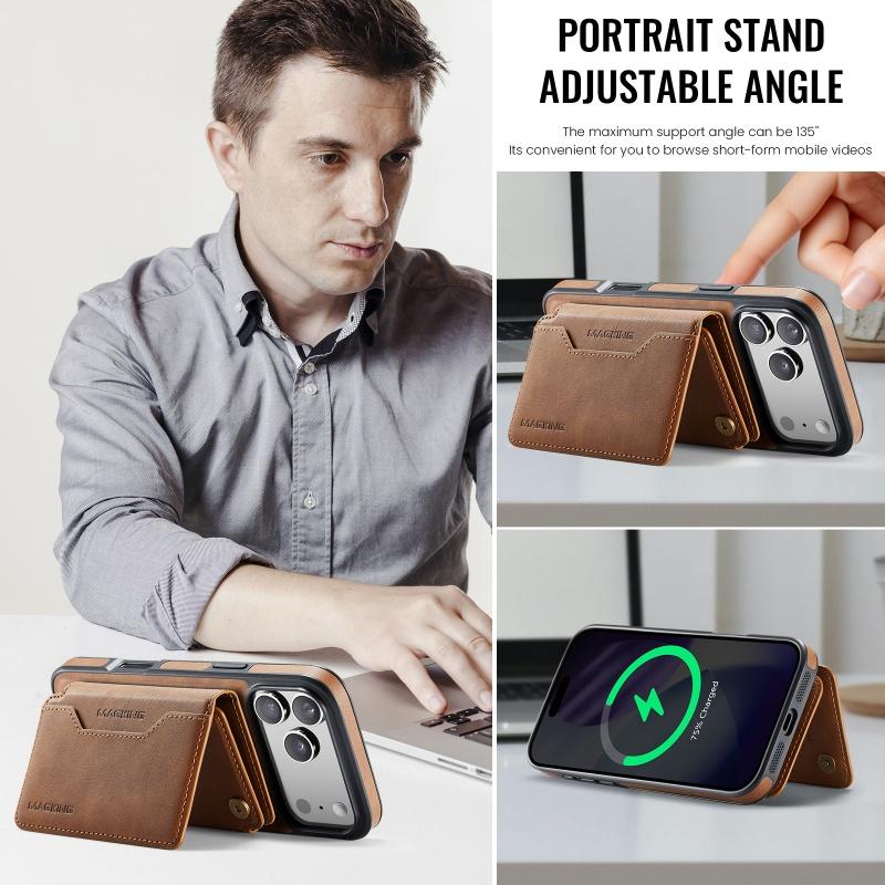 Magsafe Leather Flip Wallet Phone Case For iPhone 17 Air 17 Pro Max 2 In 1 Detachable Card Slots Cover Hoesje Coque Etui Bag