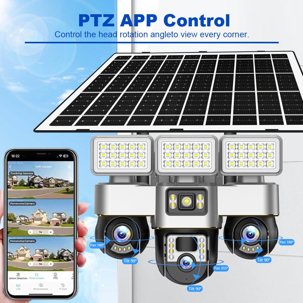 V380 PRO 4G SIM-Kartenkamera mit Solarpanel Outdoor-Flutlicht Dreifach-PTZ-Kamera Überwachung Sicherheits-Schutz CCTV Videokamera V380 Pro