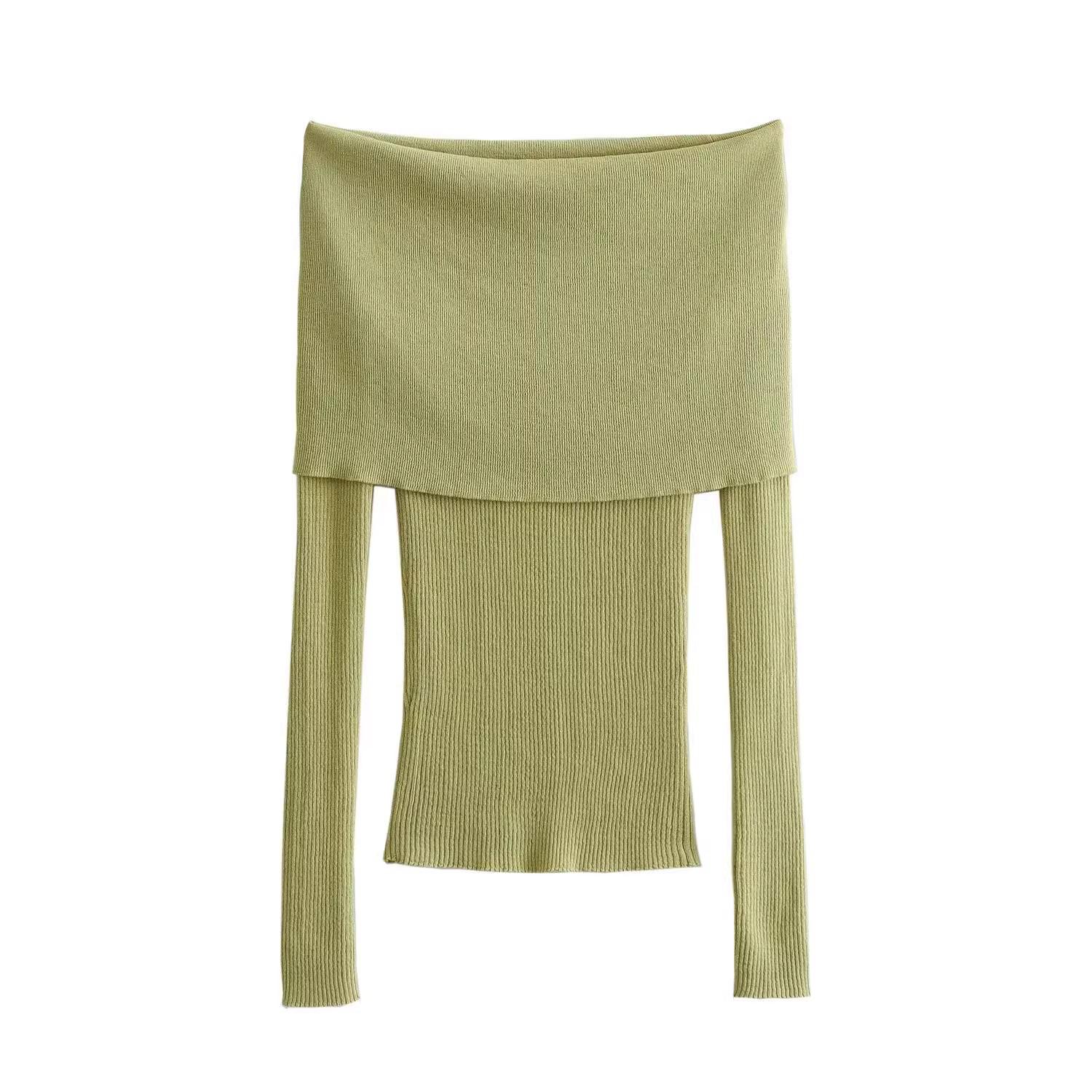 

Зимний женский вязаный топ с открытыми плечами, облегающий, в европейском и американском стиле, 2024 L зелёный