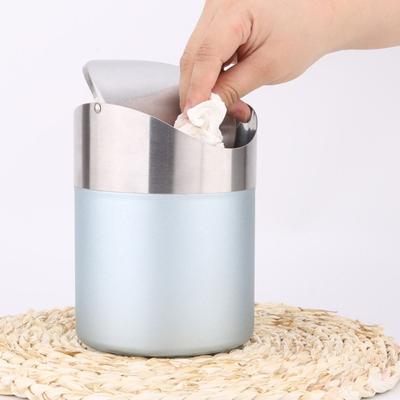 Stainless Steel Mini Flip Trash Can Dust-proof Desktop Dumpster Garbage Collector  Dormitory