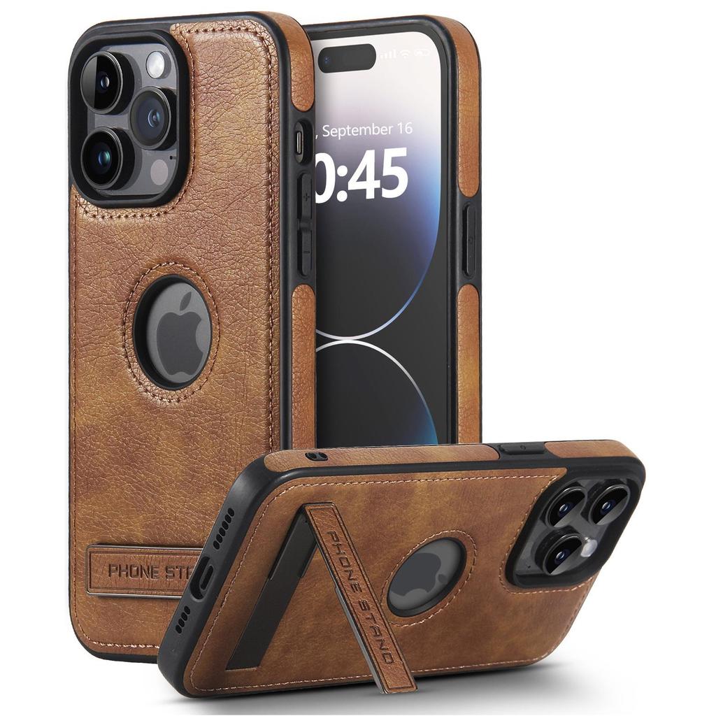 Shockproof Leather Case for iPhone 17 16 15 14 13 Pro MAX Protective Slim Cover with Kickstand, Invisible Stand