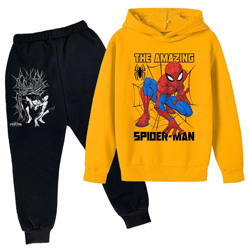 Kids Printed Hoodie and Sweatpants Set Long Sleeve Loose Fit Pullover Outfit for Boys and Girls