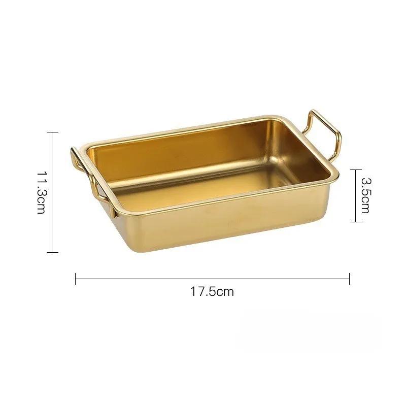 304 Stainless Steel Double Ear Rectangle Snack Plate Fried Chicken Plate Restaurant Creative Candy Fruit Serving Tray Tableware