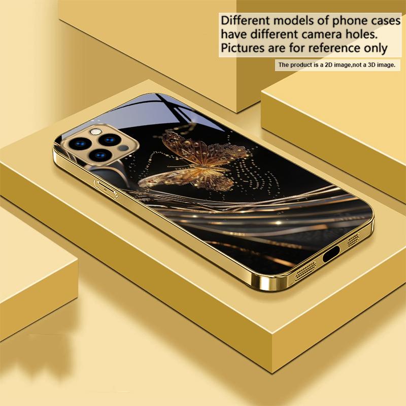 Der Goldene Schmetterling Für IPhone 17Pro Max 16 17 Pro 15 Pro 14 13 Plus 12 Mini 11Pro Max XR 16E 17Air Goldene Glas-Handyhülle