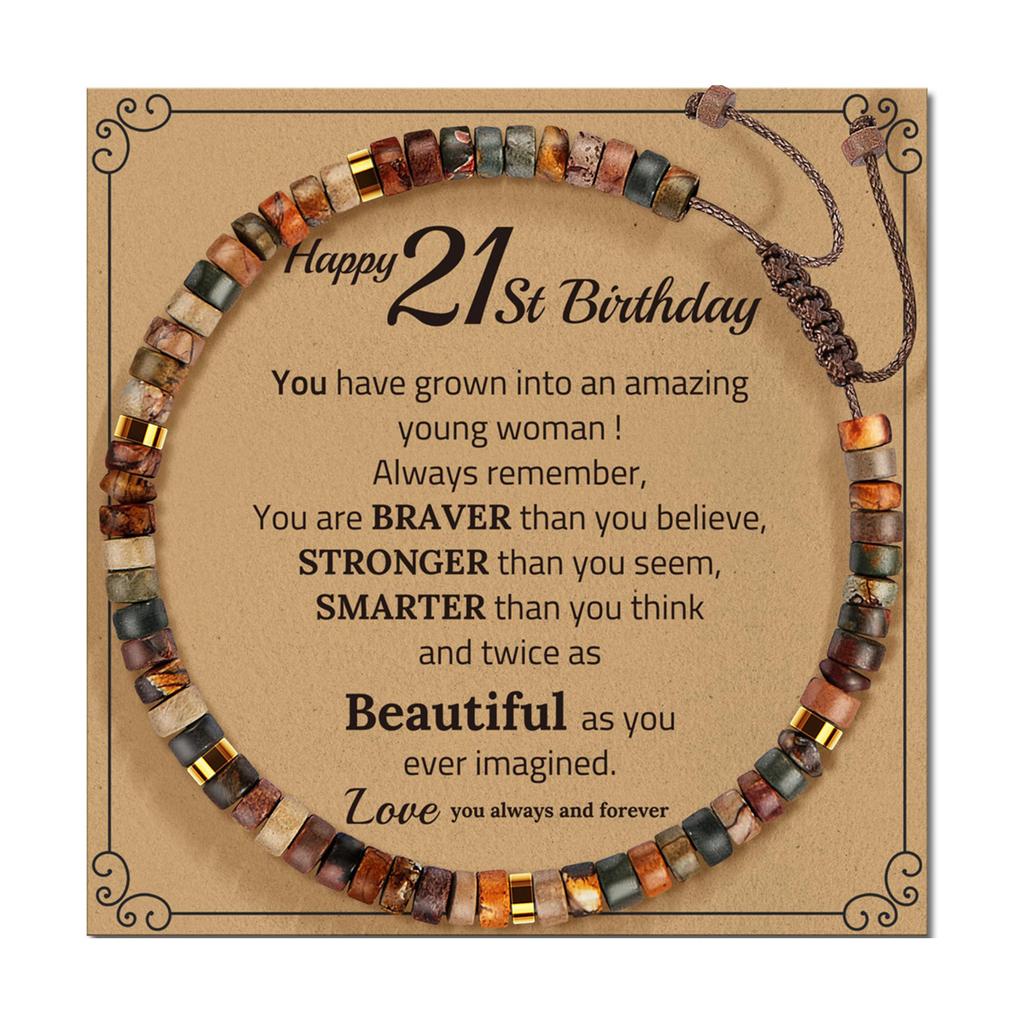 Adjustable Handmade Stone Bracelet Decoration for All Ages Featuring A Blessing Card and Multiple Color Addition