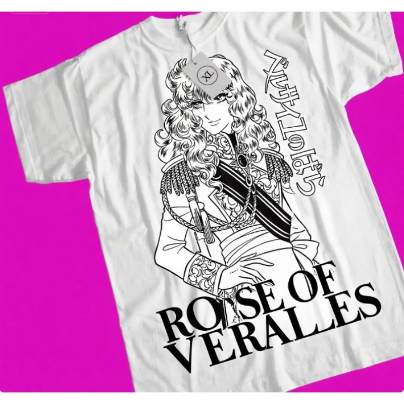 

Trend Summer 2025 Cosplay Neutral Black and White Unisex Rose of Versailles Lady Oscar Retro Anime T-Shirt Manga Shirt S