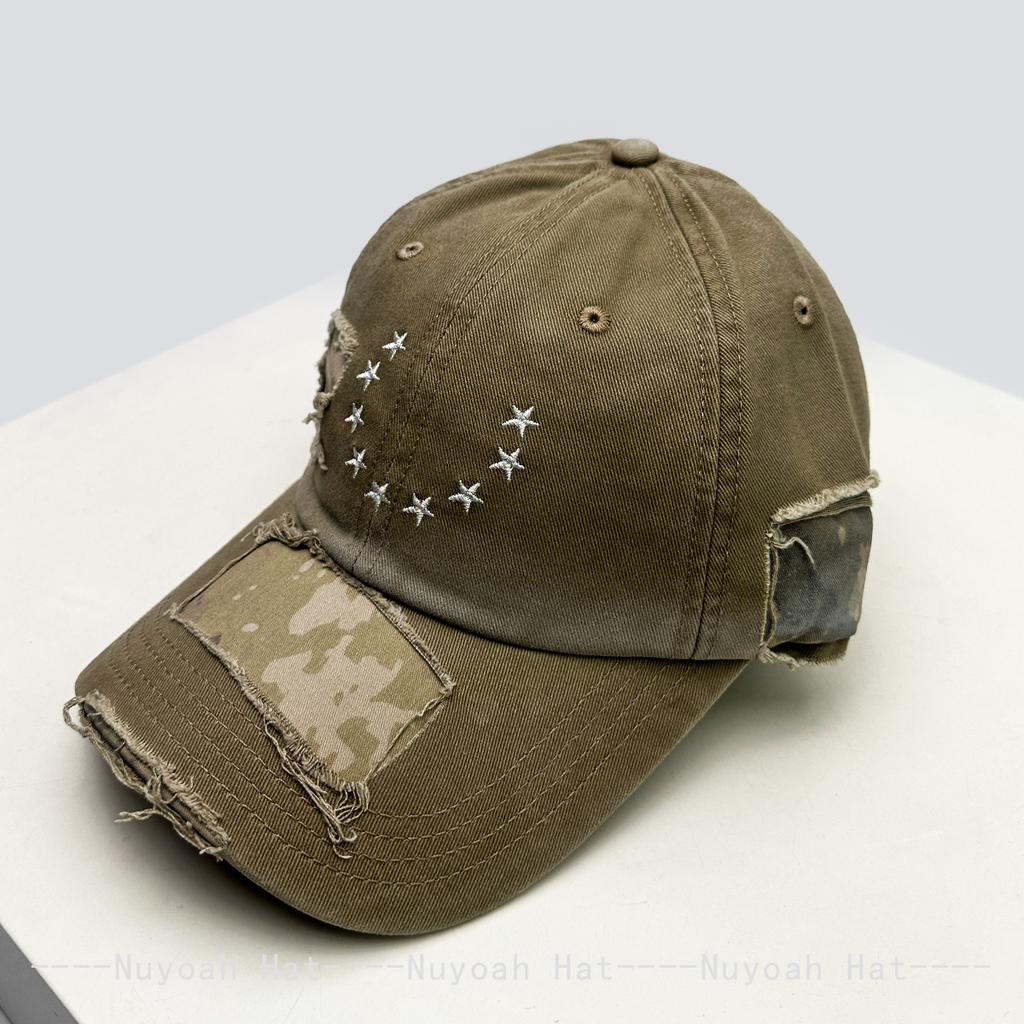 And Women Niche Style Patchwork Embroidered Stars Baseball Caps Sun Protection Personalized All-Match Street Style Peaked Hats Fashion Broken Ins