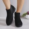 Women's Casual Fashion Round Toe Chunky Heel Suede Ankle Boots With V-cut, 7cm Heels For Work And Anti-slip Outfits