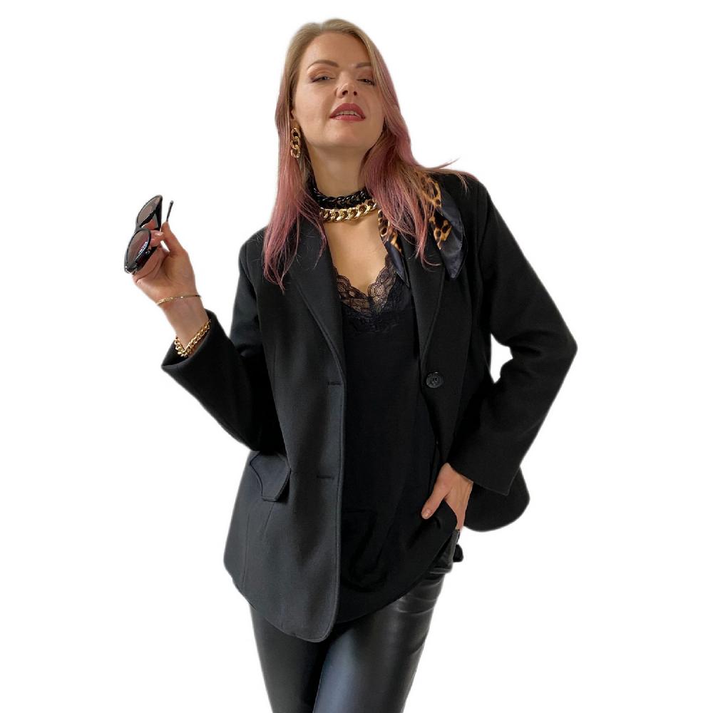 Fierte Women's Large Size Jacket Lm95160 Men's Collar Double Button Stamp Lining