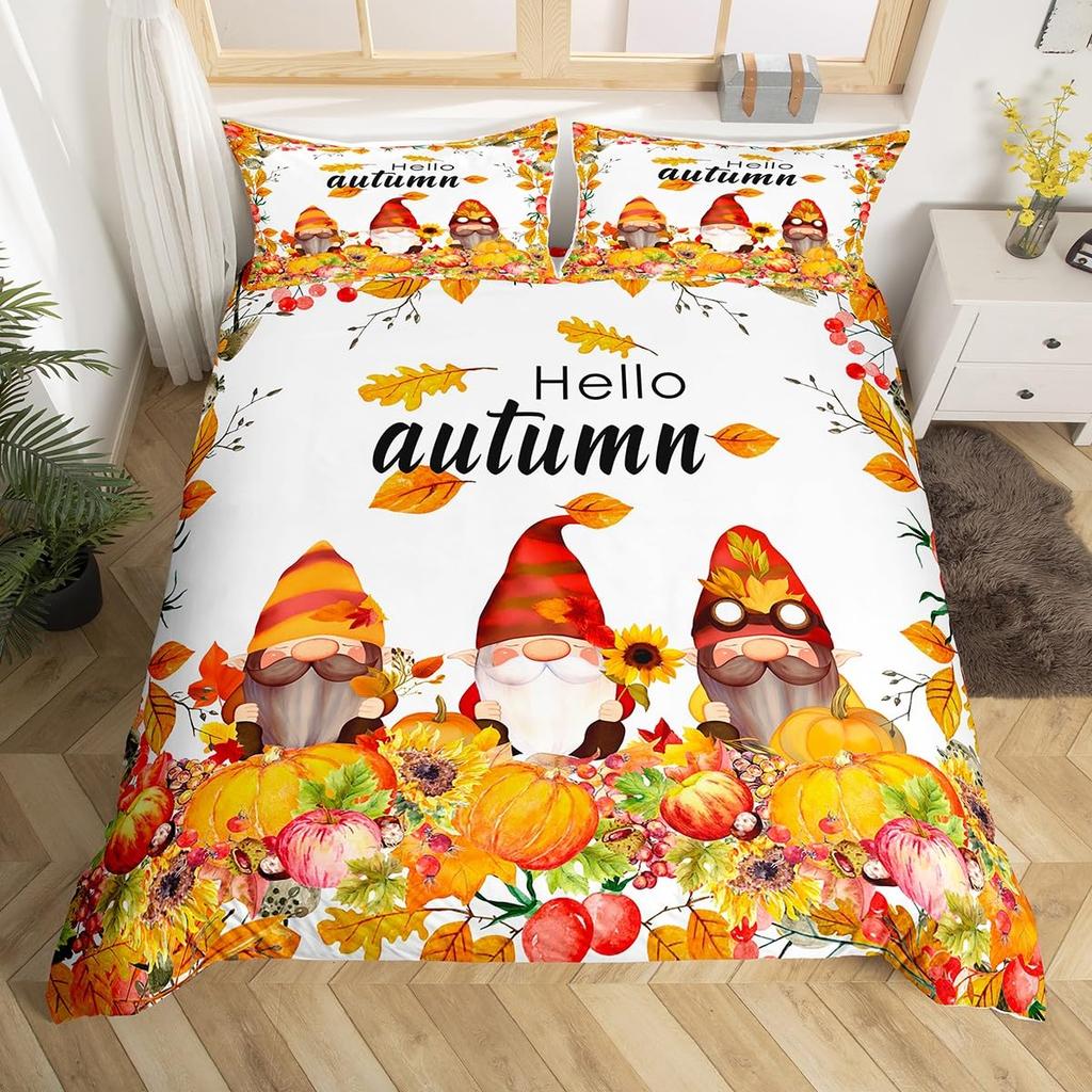 Halloween Bettwäsche Bettbezug Set Herbst Kürbis Sonnenblume Bettwäscheset Jungen Mädchen Geometrisch Karo Schlafzimmer Deko Bettdeckenbezüge
