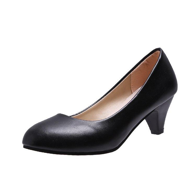 Women New Luxury Middle Heel Shoes Black Round Toe Thick Heel High Heel Shoes Etiquette Work Women Casual Shoes High Heels