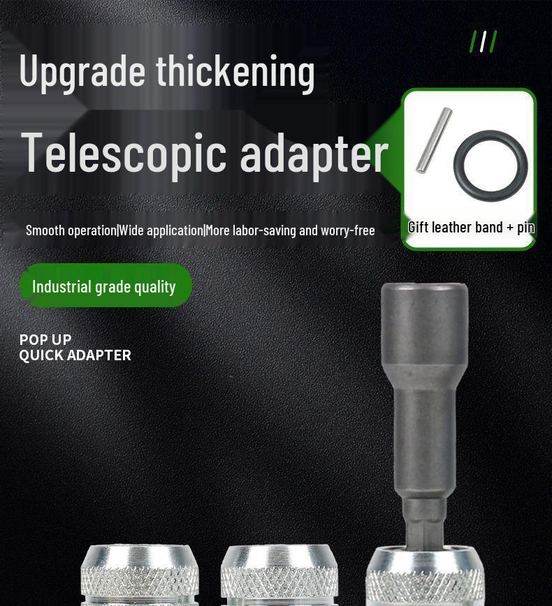 Telescopic Electric Wrench Adapter with Magnetic Hex and Double Phillips/Slotted Bits