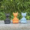 Meditation Cat Sculpture Home Decorations Resin Black Yoga Sitting Zen Cat Black Buddha Ornament Outdoor Garden Figurines