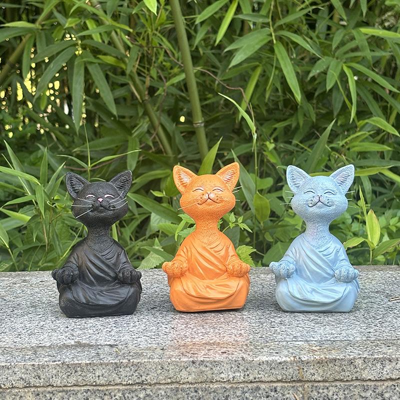 Meditation Cat Sculpture Home Decorations Resin Black Yoga Sitting Zen Cat Black Buddha Ornament Outdoor Garden Figurines