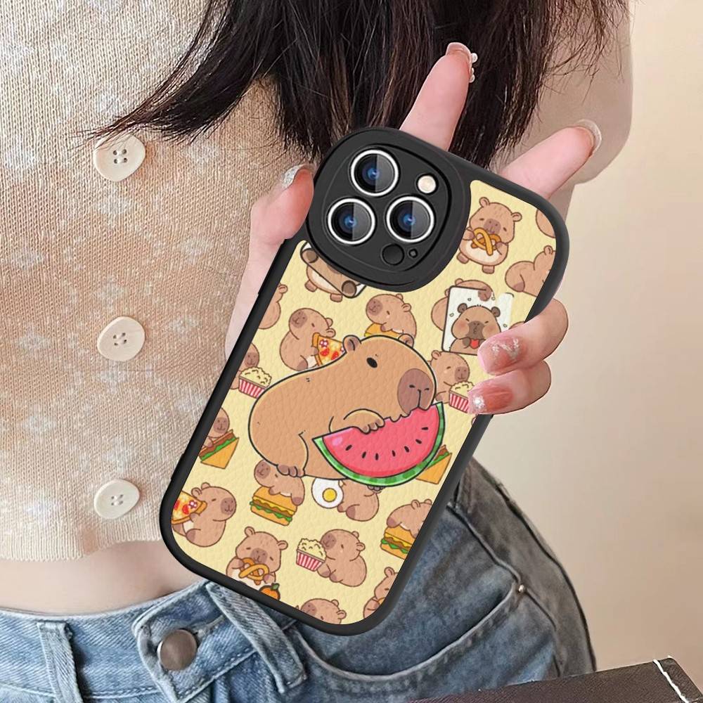 Cute Capybara Leather Phone Case For IPhone 15 14 13 Pro Max 12 11 16 Plus Phone Cover