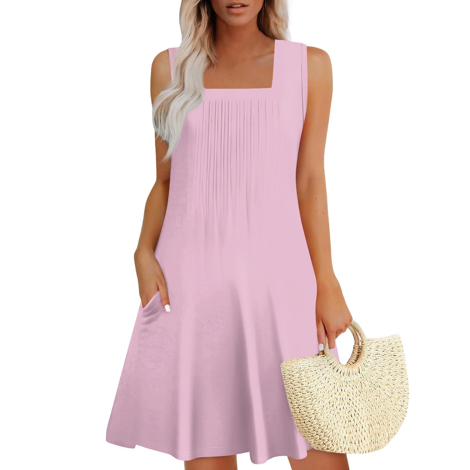 

Womens Summer Dresses Loose Sleeveless Sundresses Dress With Pockets M рожевий