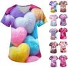 Ladies' Valentine's Day Printed Fashionable V-neck Pocket Short Sleeved  Uniform And Caregiver Top
