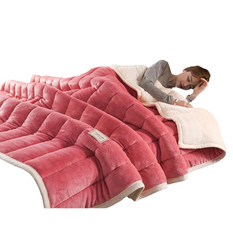 Thick Three-Layer Quilted Milk Velvet Lambswool Flannel Blanket for Autumn and Winter Warmth