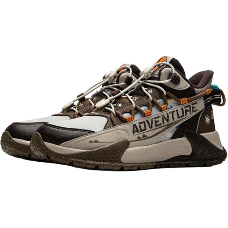 Li Ning Kids Mountain Comfortable Soft Non-Slip Wear-Resistant Mid-Top Outdoor Shoes Kids Shoes Brown Gray YKEU014-1