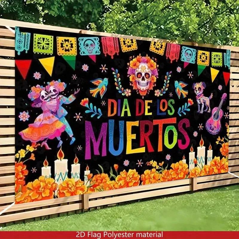 2D Planar Mexican Day of the Dead Pattern Banner, Photography Background, Family Decoration, Suitable for Eventszyc
