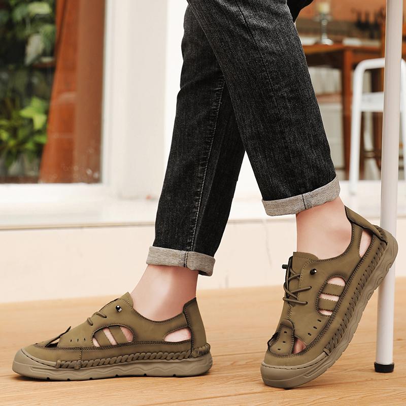 Summer Men's Leather Sandals Outdoor Hollow Beach Sandals Casual Shoes
