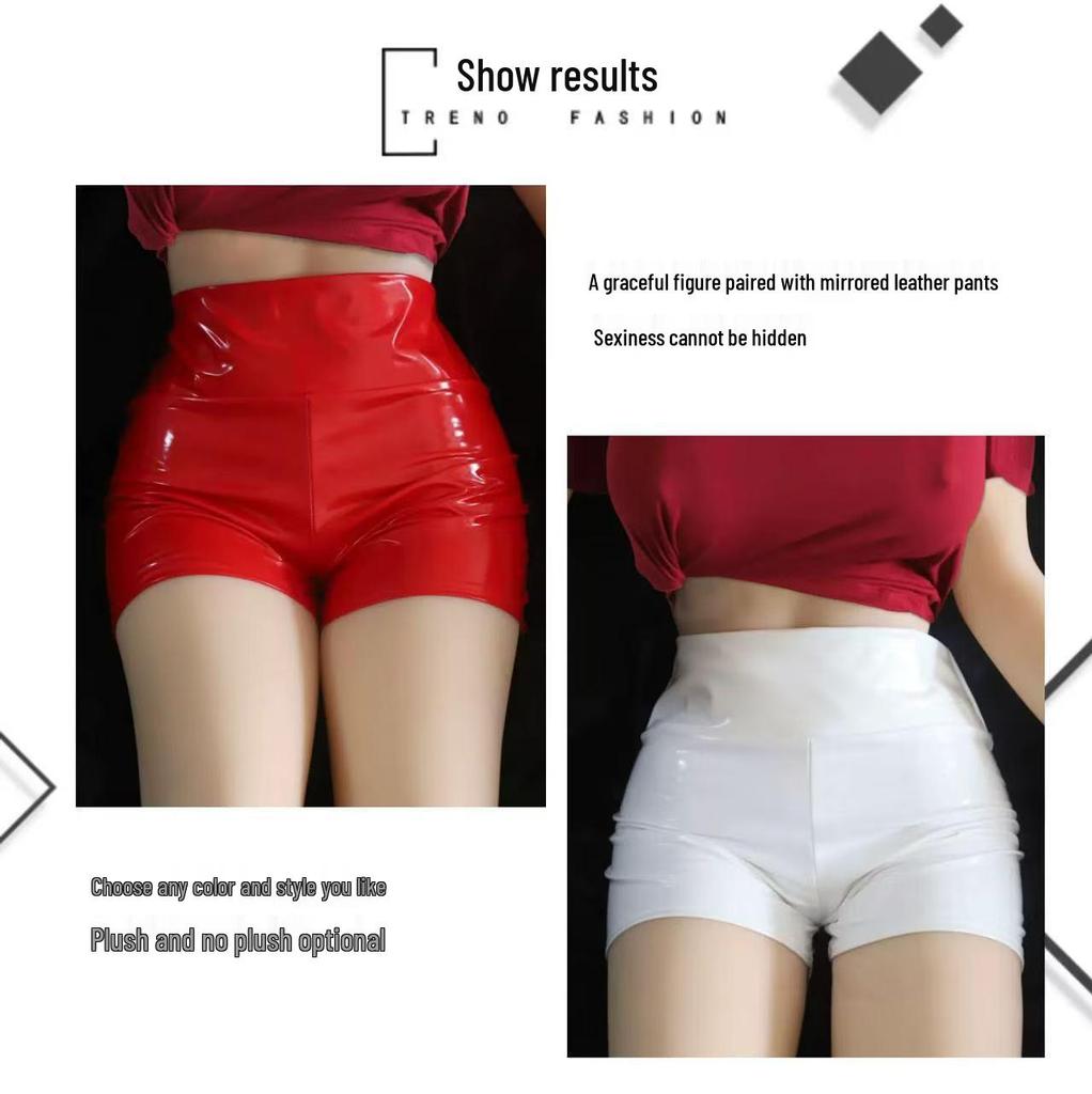 Women's High-Waisted Mirror PU Leather Shorts, Sexy Nightclub Three-Quarter Pants (S-3XL).