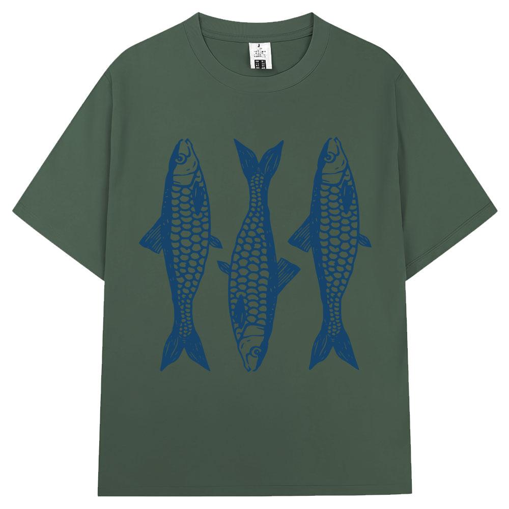 

Y2k Sardines Pattern Printing T-shirt Summer Fashion Vintage Unisex Women T Shirts Oversized 100% Cotton Casual T Shirt Streetwear 4XL