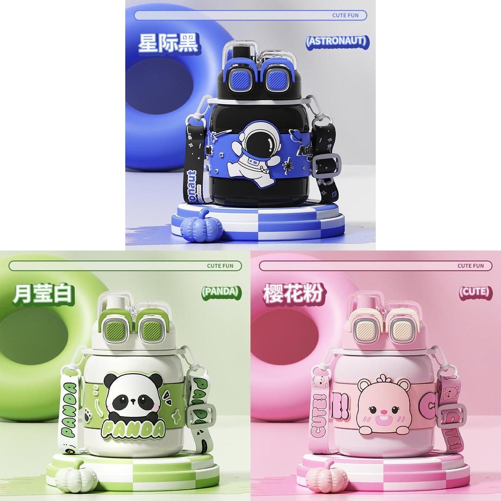 Cute Stainless Steel Thermos With Lockable Lid And Straw For Home And Office Use