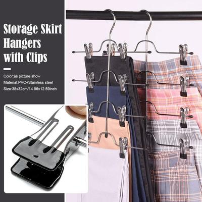4-Tier Skirt Shorts Pants Hangers With Adjustable Clips 8Clips Clothing Metal Space Storage Sli A0X4