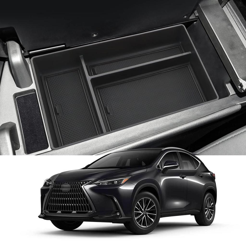 Coleya Console for the New Lexus NX Center Storage Box with Rubber and Convenient Storage Tray Box/Tray (2nd Generation) - Mat, Non-Slip, (Black)