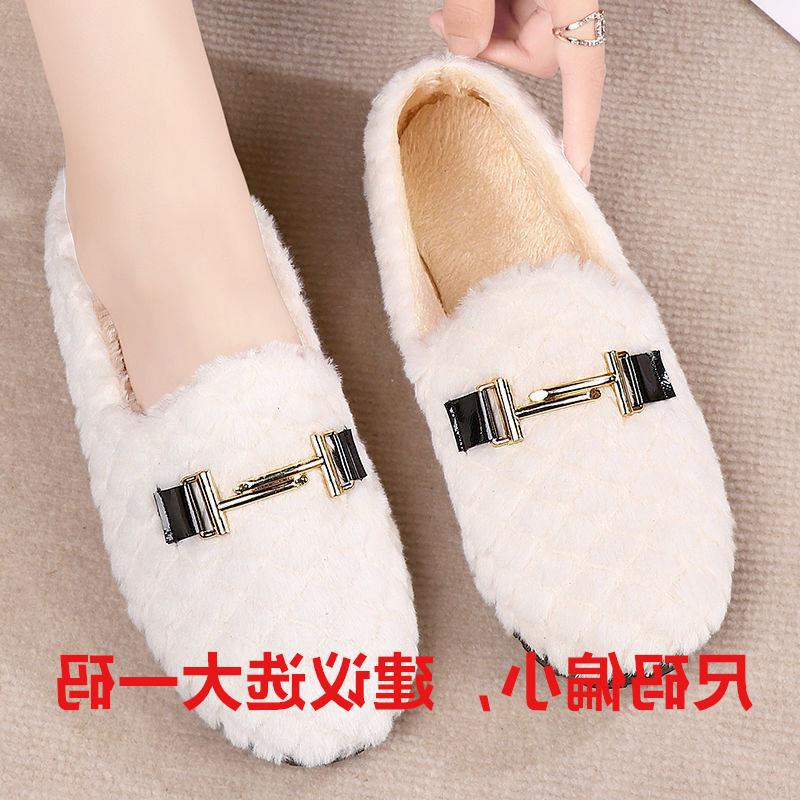 

Жіноче взуття Mao Mao, сумка для взуття з кореневої частини, бавовняні капці, повсякденне взуття, тепле оксамитове плоске взуття, на одній педалі, осінні та зимові бавовняні туфлі на бобі. 40