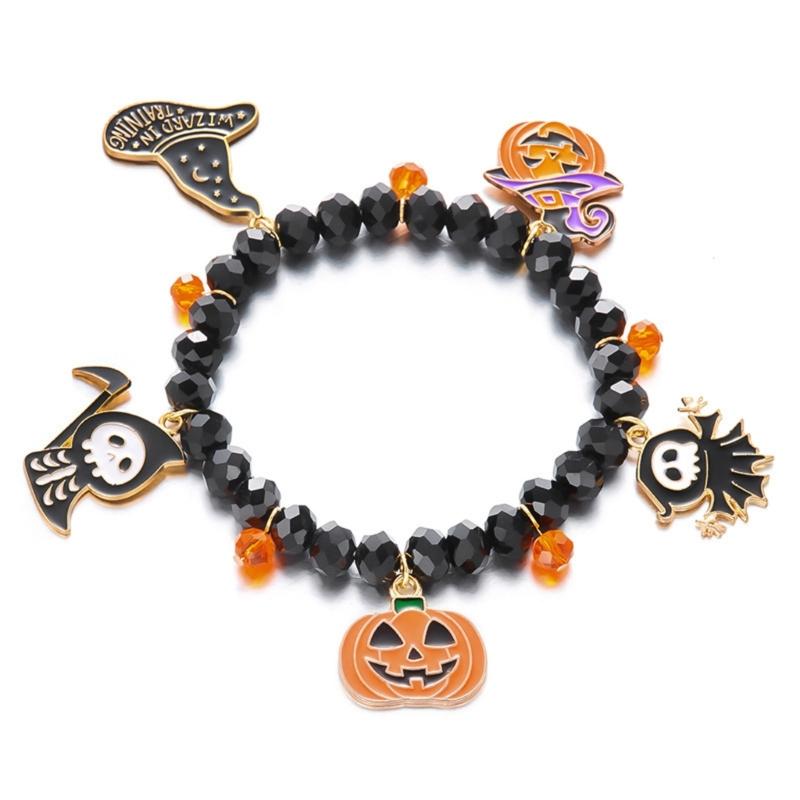 Halloween Wraith Pumpkin Bat Alloy Bracelet Lightweight Jewelry Beaded Wrist Chain Bangle For Women And Girls