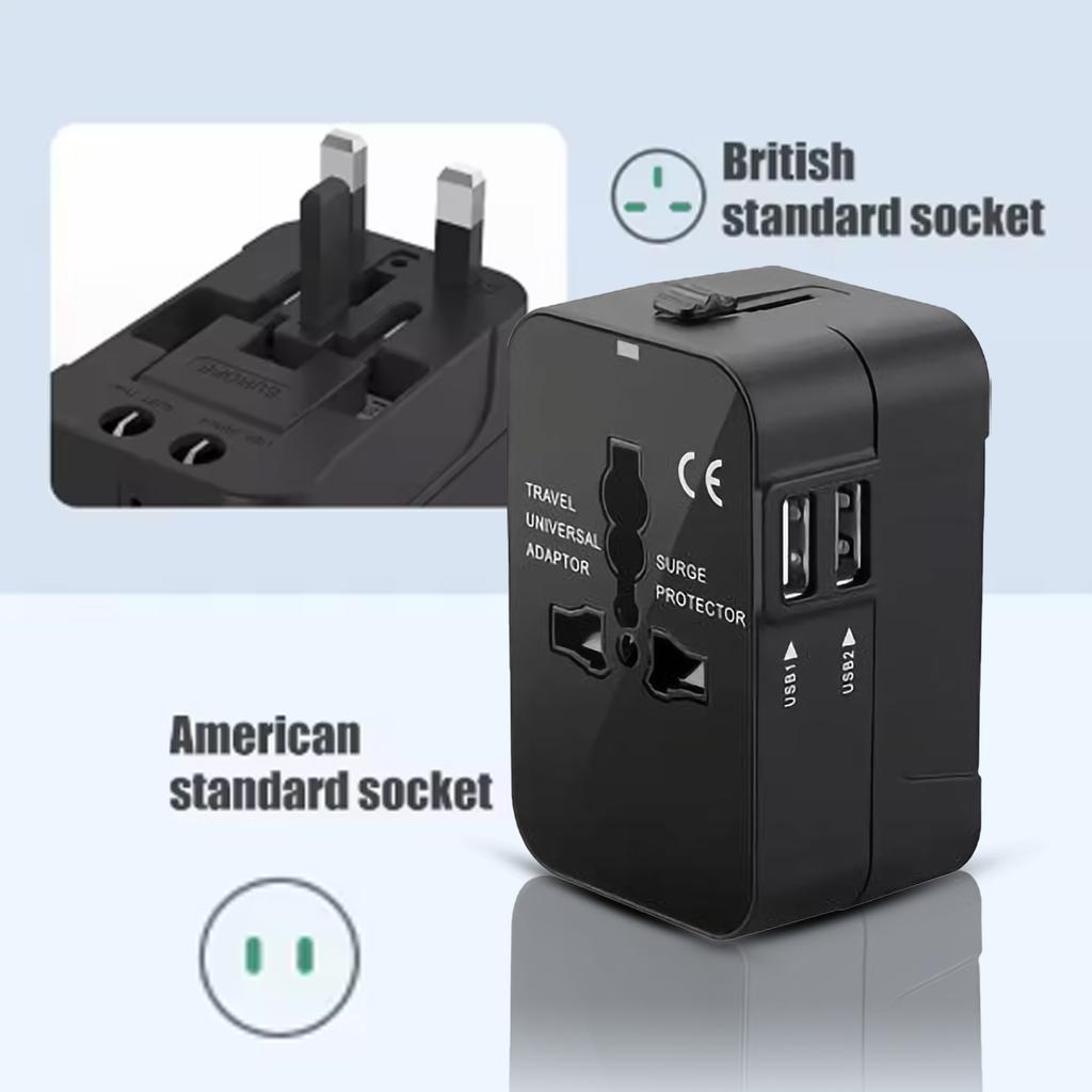 International Travel Adapter Travel Charging with 2 USB Port Wall Power Strips for Travel Socket Plug for Phone Tablet