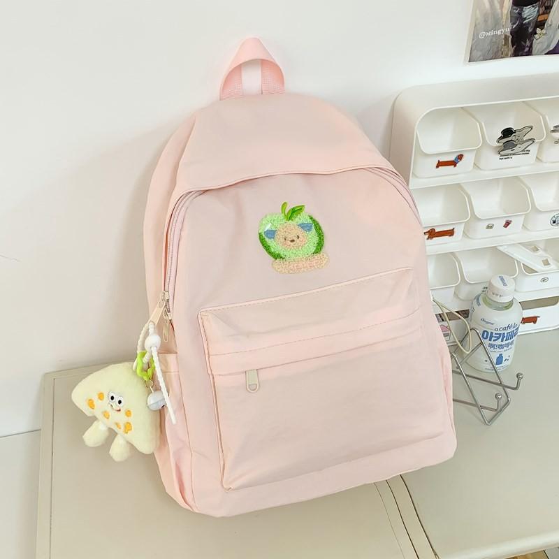 Dopamin Rucksack Für Mittelschüler Mit Einfarbigem Design Und Cartoon-Bären-Dekoration Für Den Schulgebrauch