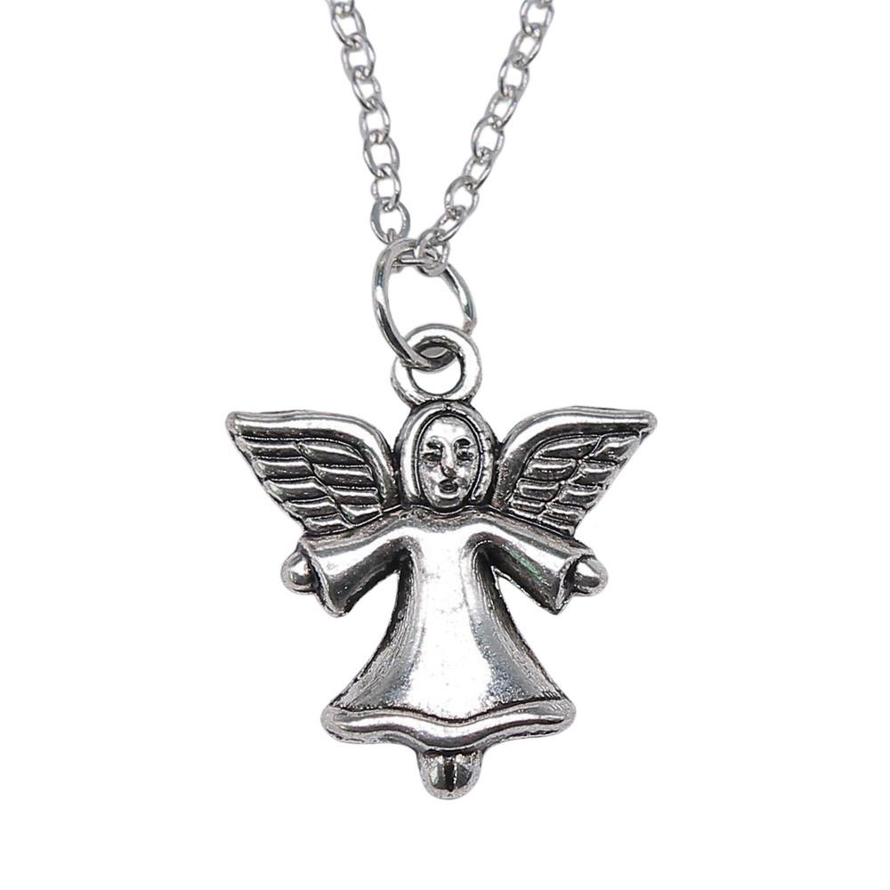 Ornate Angel With Heart Pendant Necklace Spiritual Faith Jewelry 40cm Short Chain