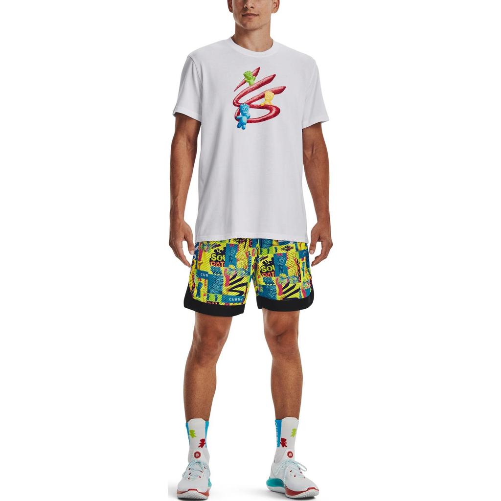 Under Armour Cartoon Pattern Printed Crew Neck Pullover American Vintage T-Shirt Men Tops White 1374213-100