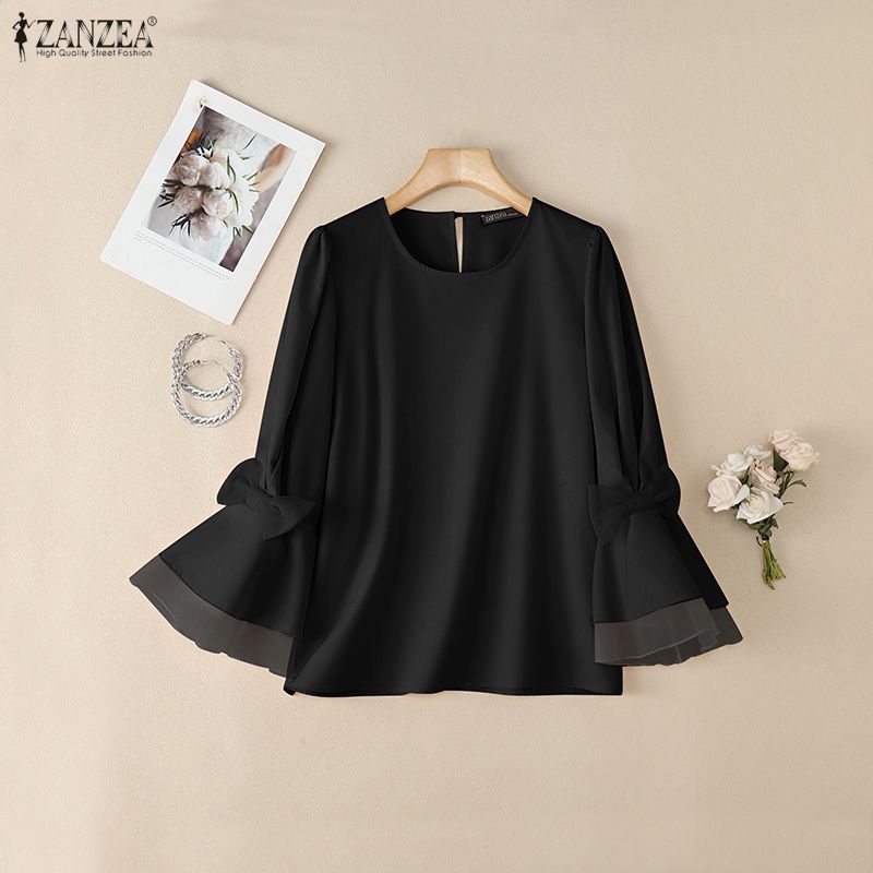 ZANZEA Dámská ležérní halenka s kulatým výstřihem a 3/4 rukávy