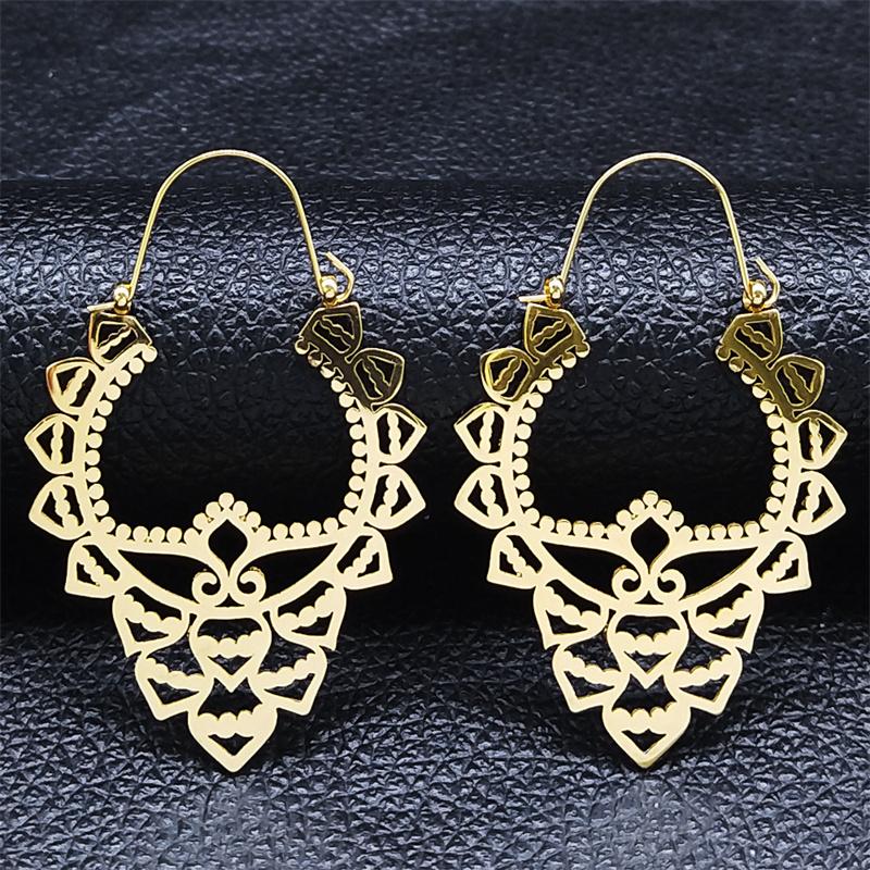 Trendy Yoga Lotus Flower Earrings Stainless Steel Gold Color Hoop Earrings for Women Jewelry boucles d'oreilles E9360S01