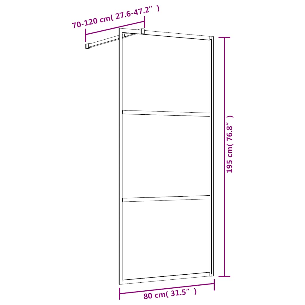 Walk in Shower Screen with Tempered Clear Glass and Gold Finish 80 x 195 cm