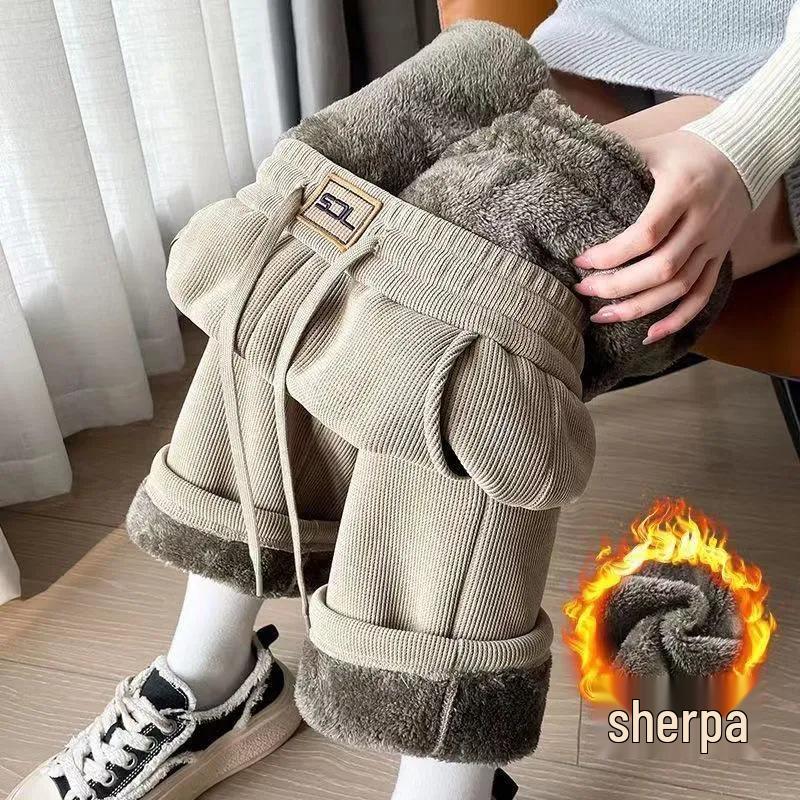 Damen 2024 Fleecegefütterte Weitbeinige Hosen mit Hohem Bund für Herbst/Winter