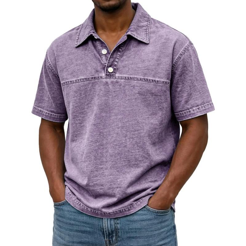 Herren Hellbraunes Gewaschenes Poloshirt Umlegekragen Lässig Lockerer Schnitt Kurzarm Pullover