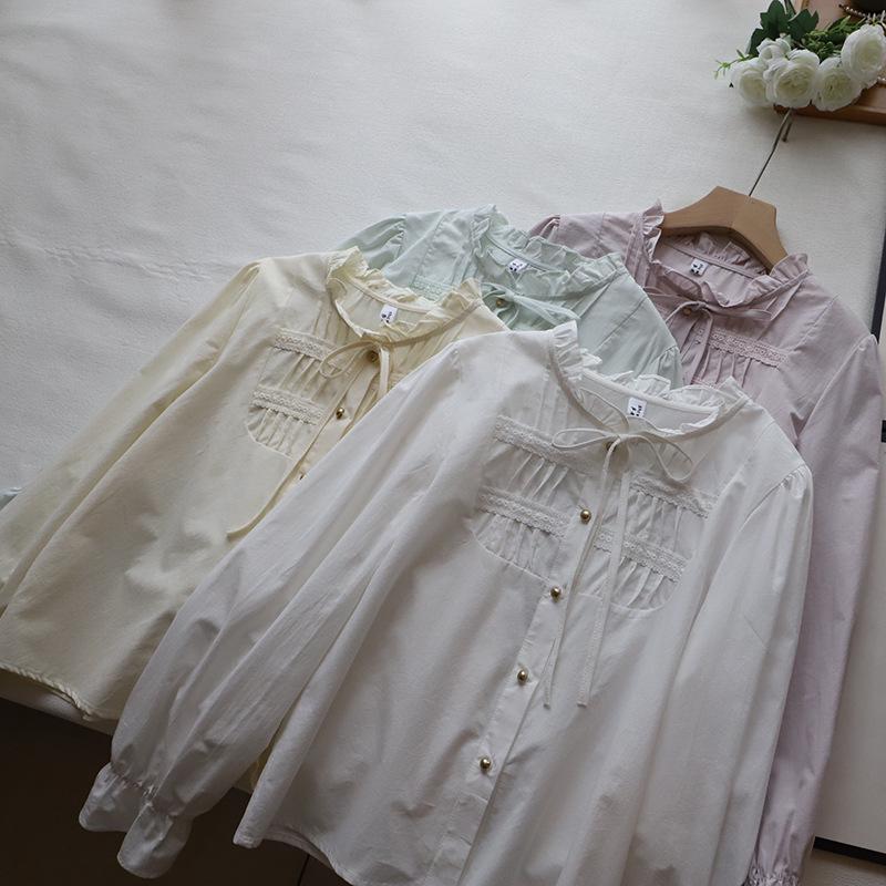 

2025 Spring French Petite Bubble Sleeve Women s Blouse One Size