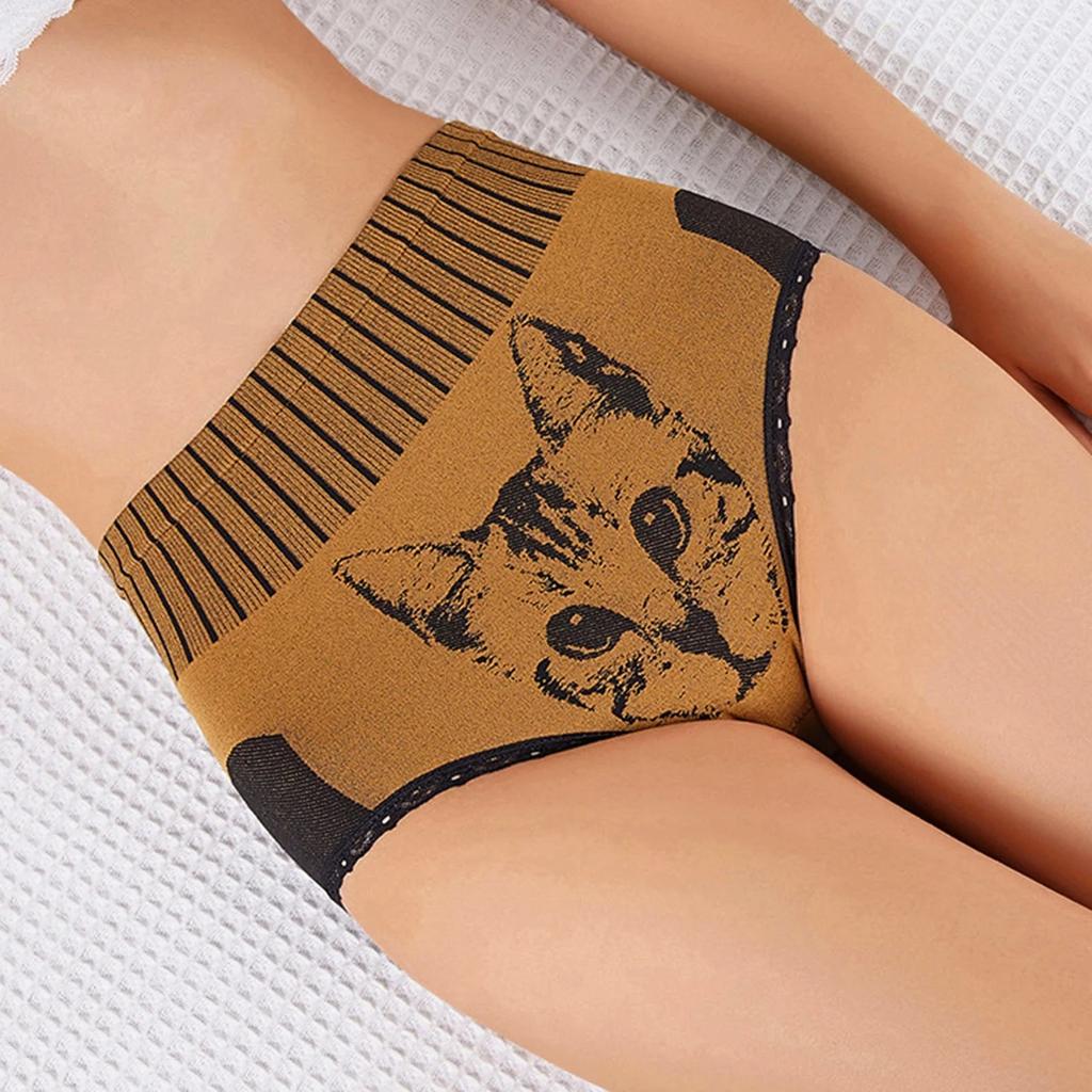 4 Pack Women's Tummy Control Cat Print Underwears
