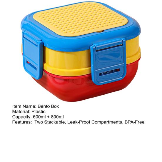 Dospělý Bento Box se dvěma stohovatelnými nepropustnými přihrádkami Bez BPA Nádoba na uchovávání potravin Obědový box Bezpečné pro mikrovlnnou troubu a myčku nádobí Nádoba na přípravu jídel